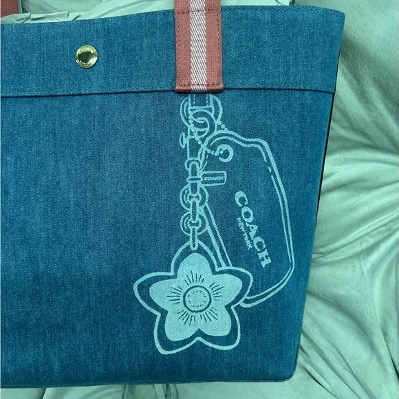 Coach Denim Blue Tote with Pink Straps - Picture 2 of 5